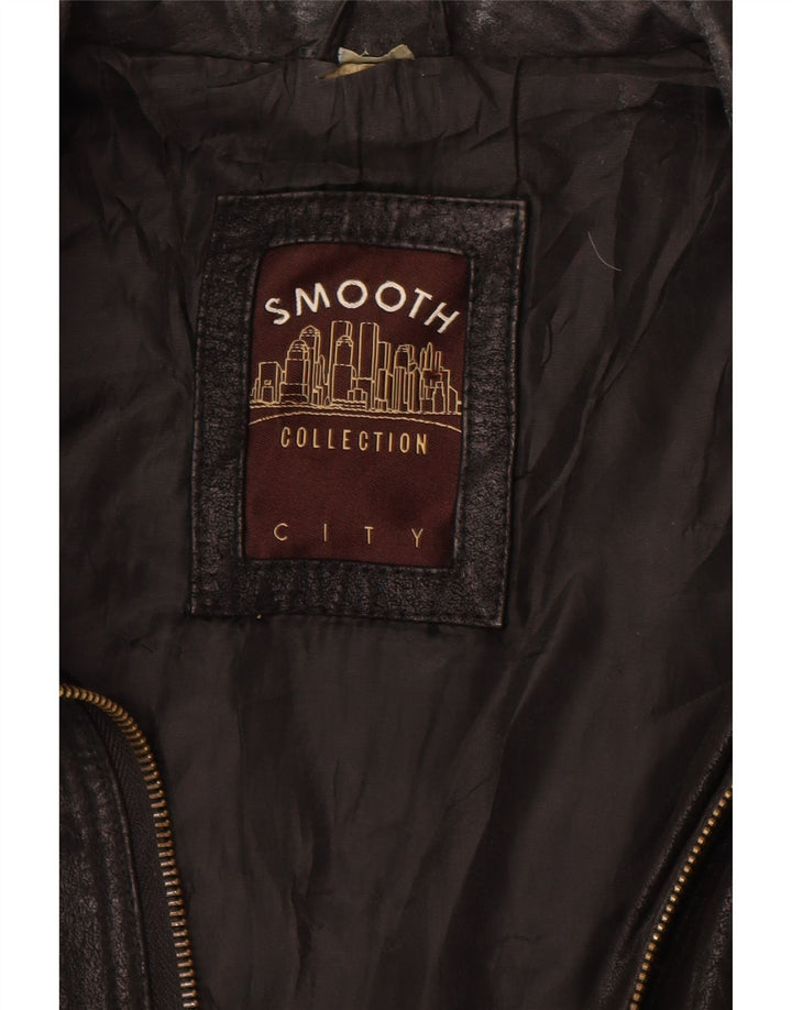 Мужская кожаная куртка VINTAGE UK 40, большая черная кожа с цветными блоками