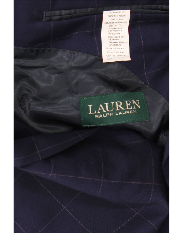 Мужской пиджак на 2 пуговицах Ralph Lauren IT 52, большой темно-синий в клетку, шерстяной