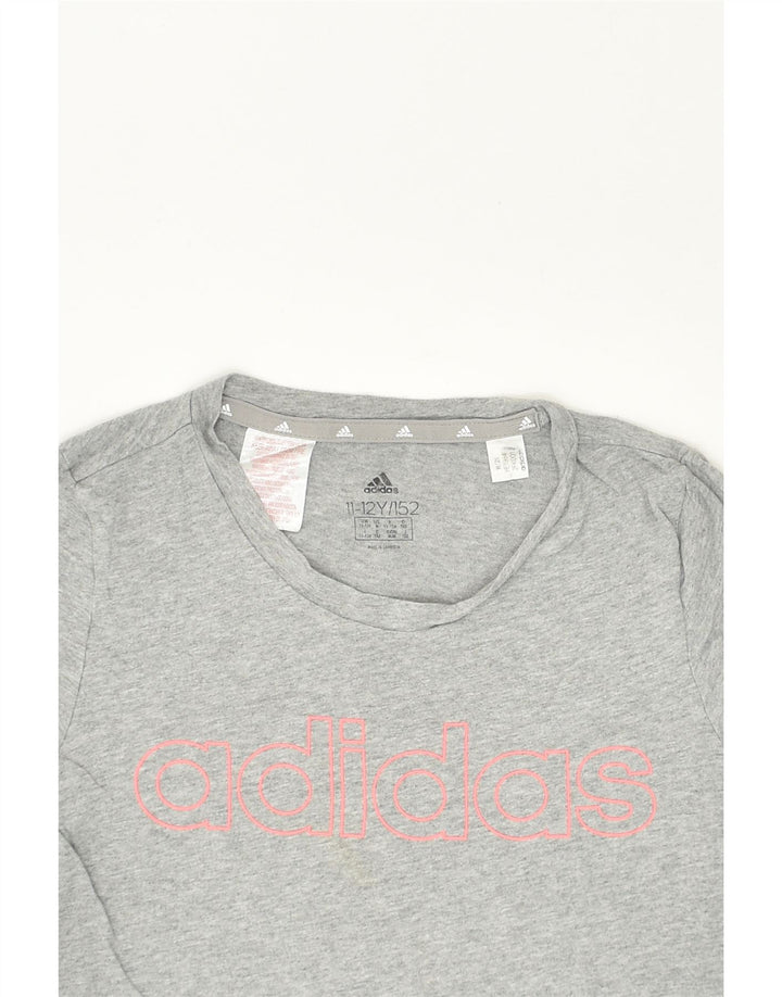 ADIDAS Girls Graphic T-Shirt Top 11-12 Years Grey Cotton | Vintage Adidas | Thrift | Second-Hand Adidas | Used Clothing | Messina Hembry 