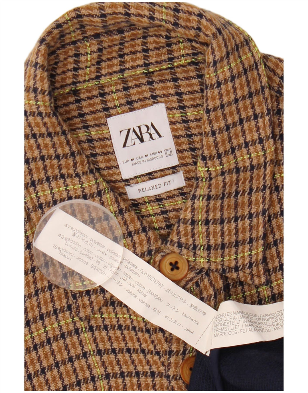 Мужская верхняя рубашка ZARA фланелевая рубашка свободного кроя среднего коричневого цвета с узором «гусиные лапки»