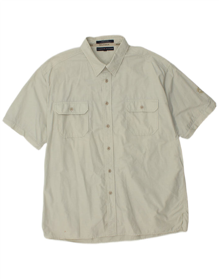 TOMMY HILFIGER Mens Short Sleeve Shirt 2XL Grey Cotton