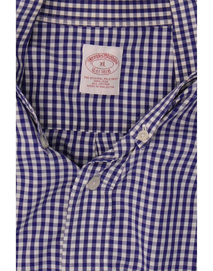 Мужская рубашка Brooks Brothers XL синяя в мелкую клетку из хлопка