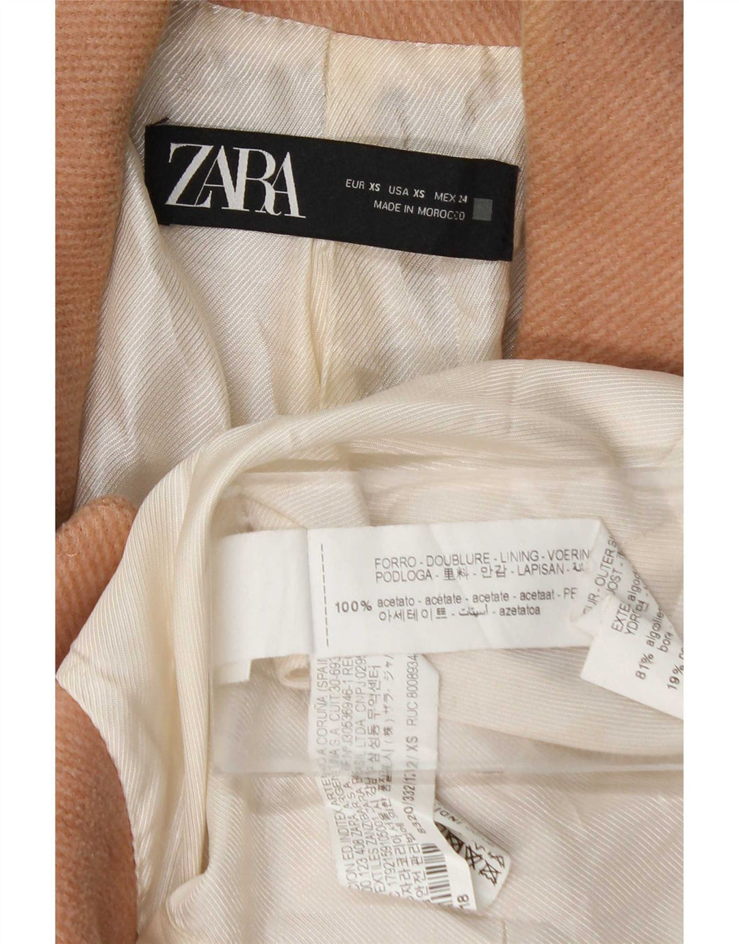 Женское двубортное пальто оверсайз Zara UK 6 XS, розовый хлопок