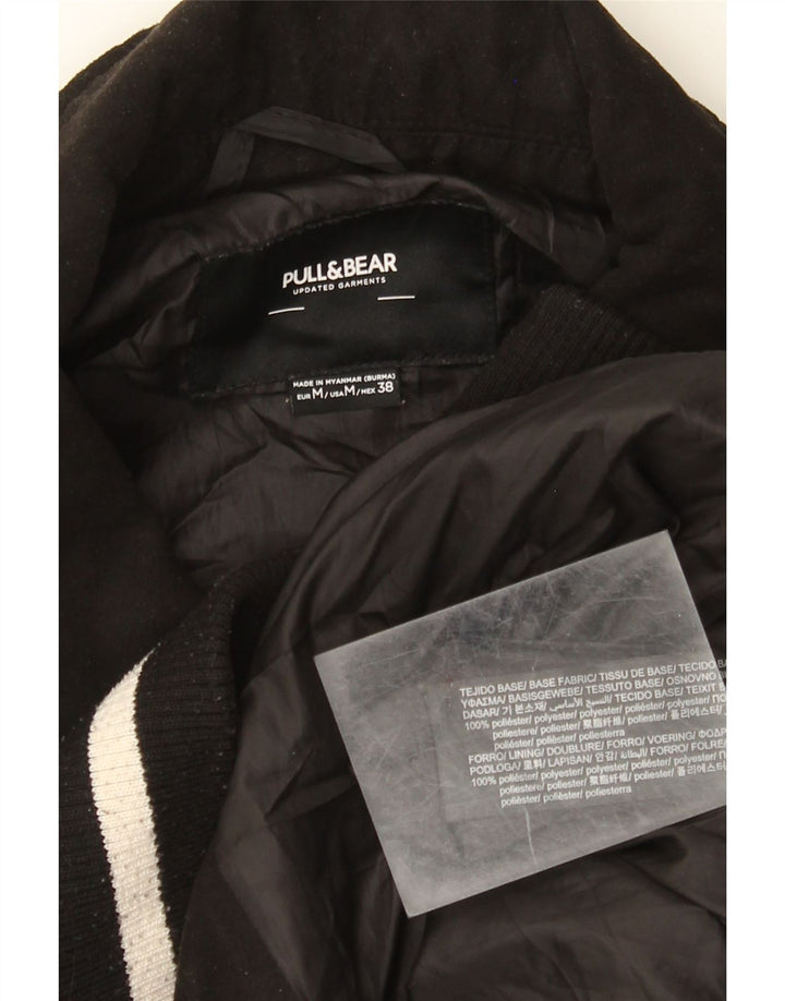 Мужская университетская куртка Pull & Bear Paris UK 38, средний черный цвет с цветными блоками