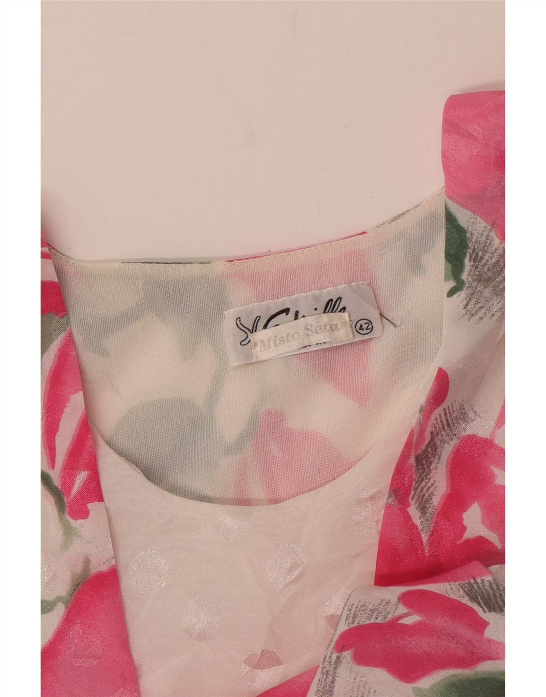 ВИНТАЖНАЯ Женская Блузка Топ IT 42 Средне-Розовый Шелковый Цветочный принт