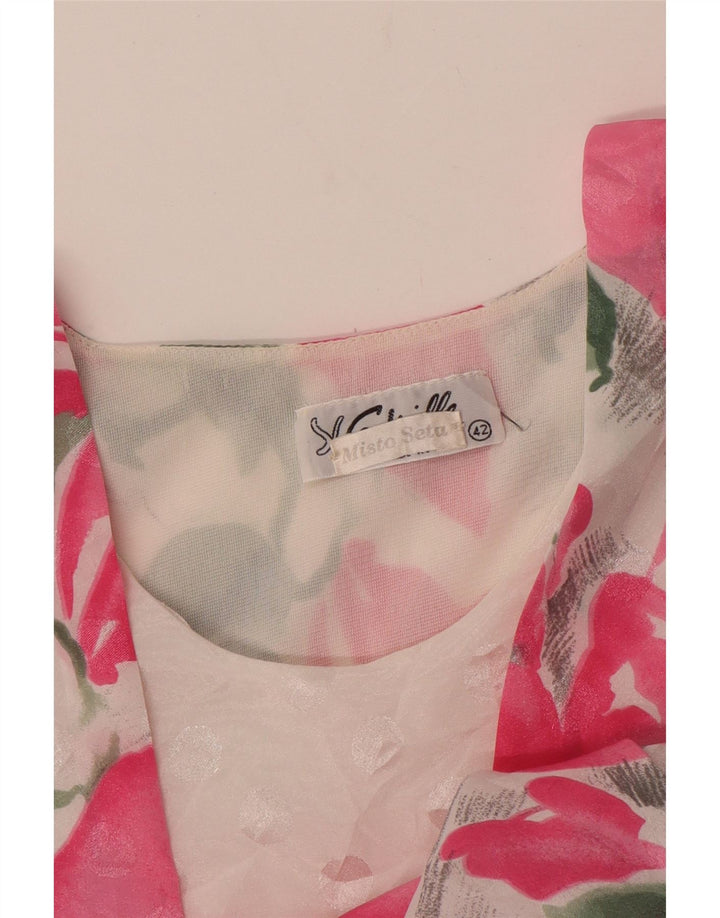 ВИНТАЖНАЯ Женская Блузка Топ IT 42 Средне-Розовый Шелковый Цветочный принт