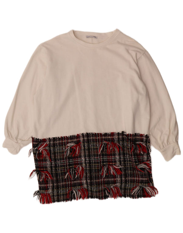 Женский джемпер оверсайз ZARA UK 14, средний белый с цветными блоками