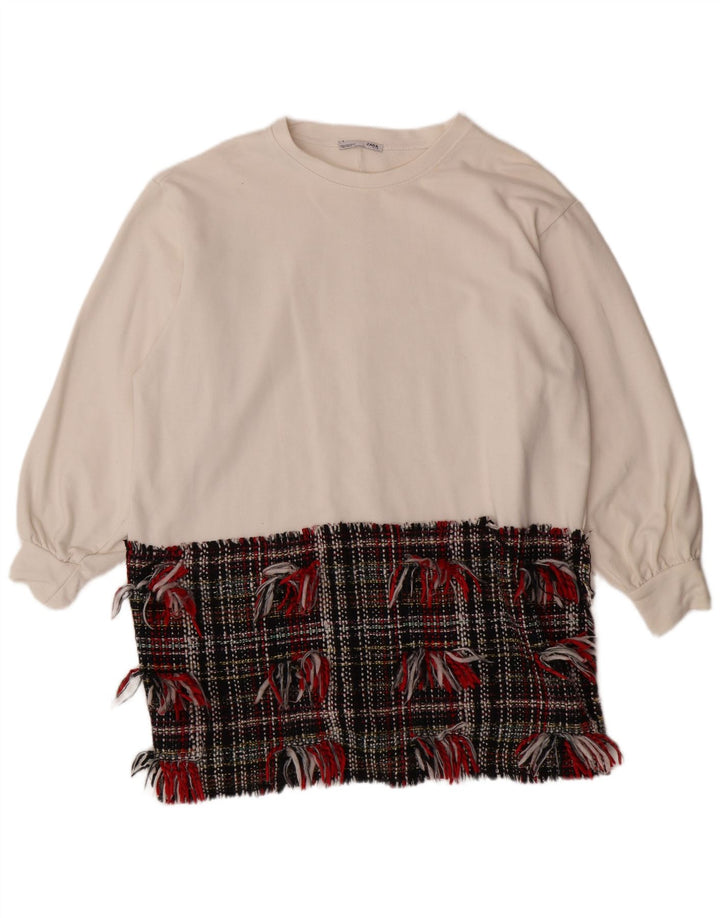 Женский джемпер оверсайз ZARA UK 14, средний белый с цветными блоками