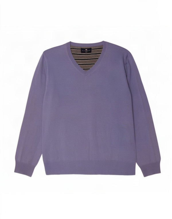 Marks & Spencer Mens Blue Harbour V-Neck Jumper Sweater Large Purple Cotton