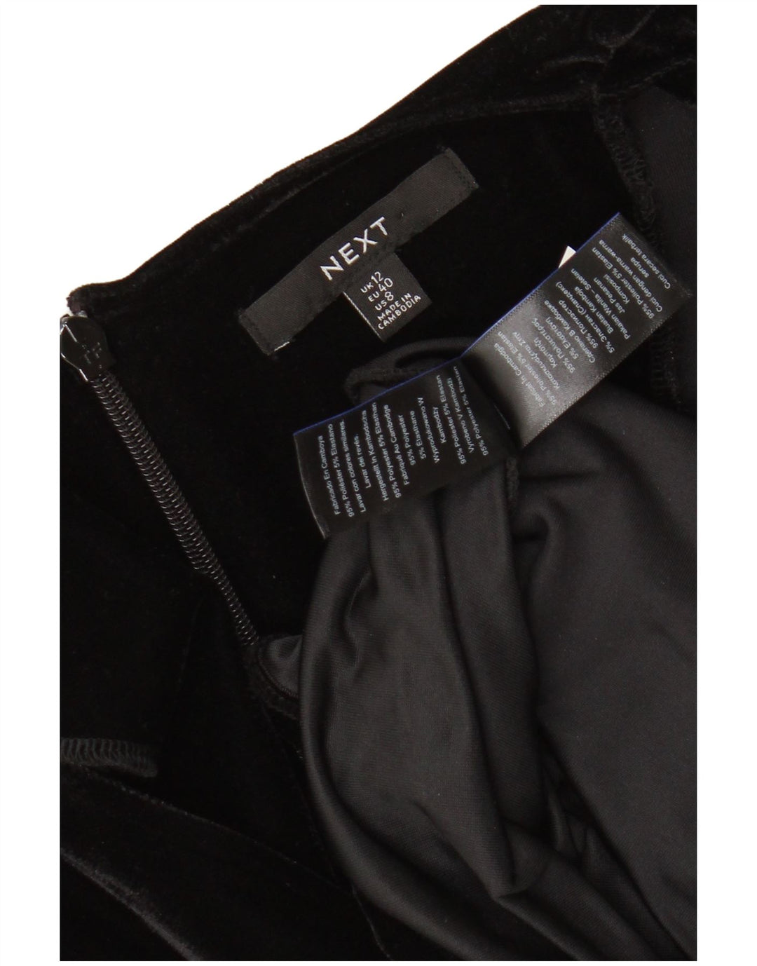 NEXT Womens Velour Long Sleeve Bodycon Dress UK 12 Medium Black Polyester