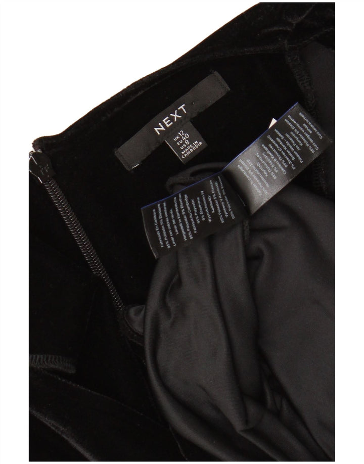 NEXT Womens Velour Long Sleeve Bodycon Dress UK 12 Medium Black Polyester