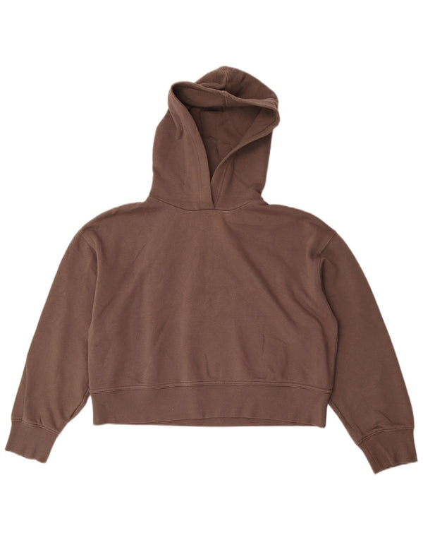 Женский укороченный джемпер с капюшоном оверсайз Zara UK 14, хлопковый средний коричневый цвет