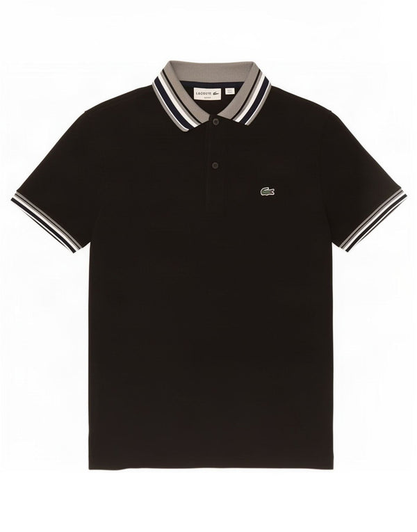 Мужская рубашка-поло приталенного кроя Lacoste, размер 4, средний черный хлопок