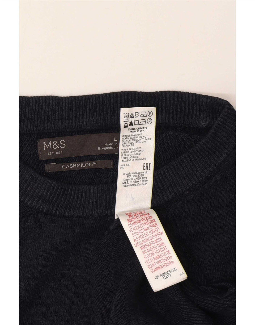 Мужской джемпер с круглым вырезом Marks & Spencer, большой темно-синий акрил