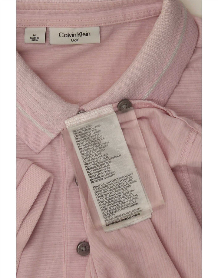 Мужская рубашка-поло Calvin Klein, полиэстер в тонкую полоску розового цвета