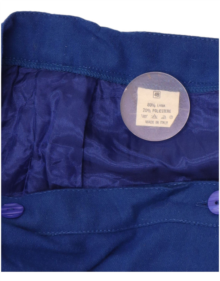 Винтажная женская юбка с запахом IT 48 XL W38 Синяя шерсть с цветочным принтом