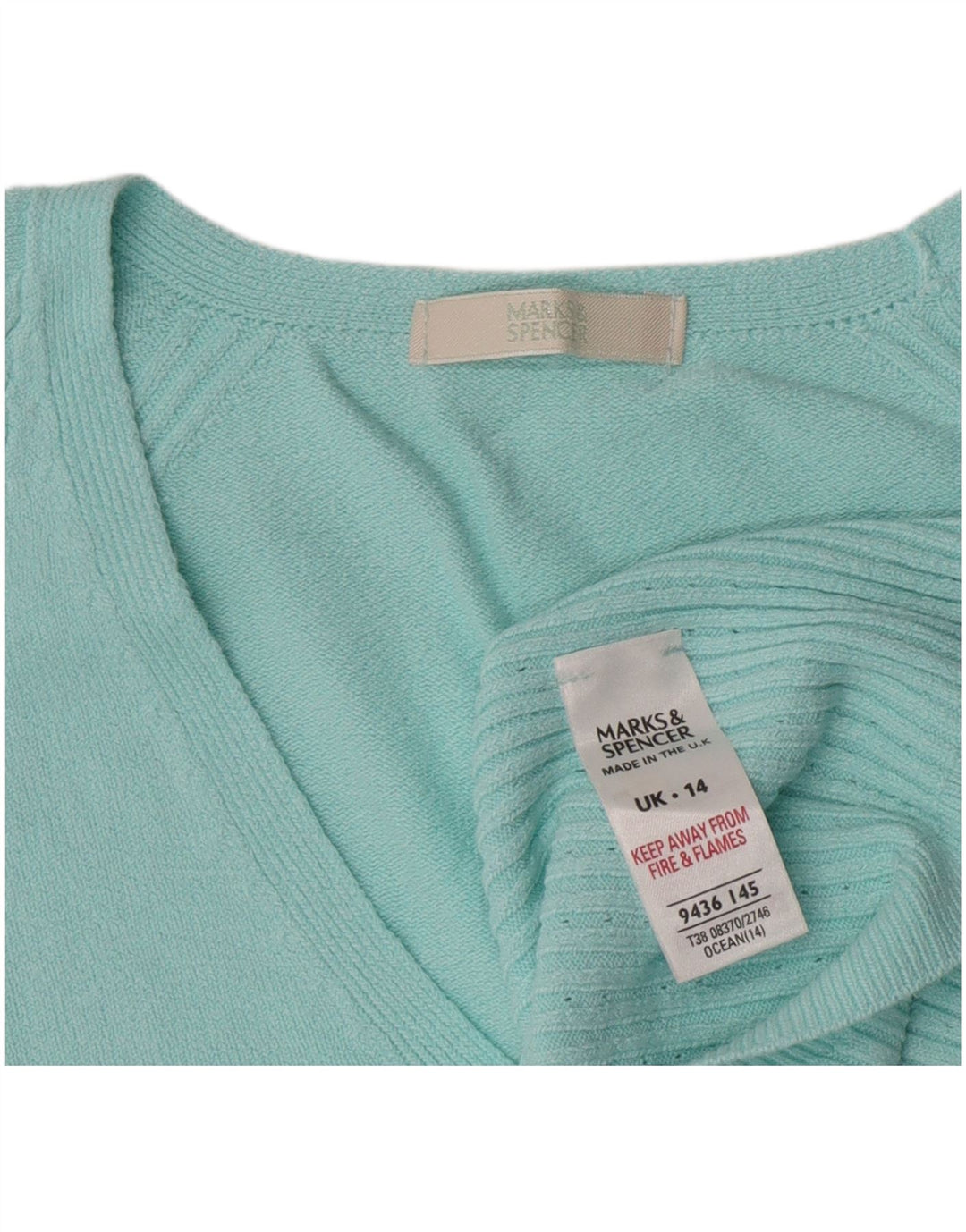 Женский укороченный джемпер с v-образным вырезом Marks & Spencer UK 14, средний бирюзовый