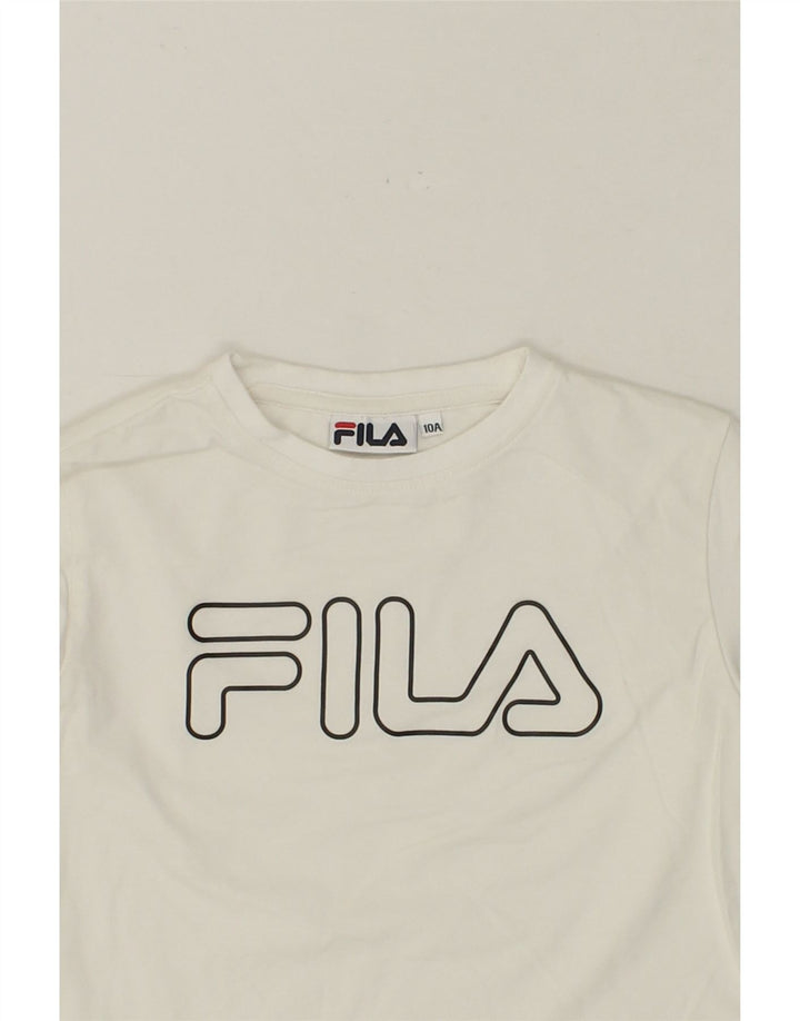 FILA Boys Graphic Top Long Sleeve 9-10 Years White Vintage Fila and Second-Hand Fila from Messina Hembry 