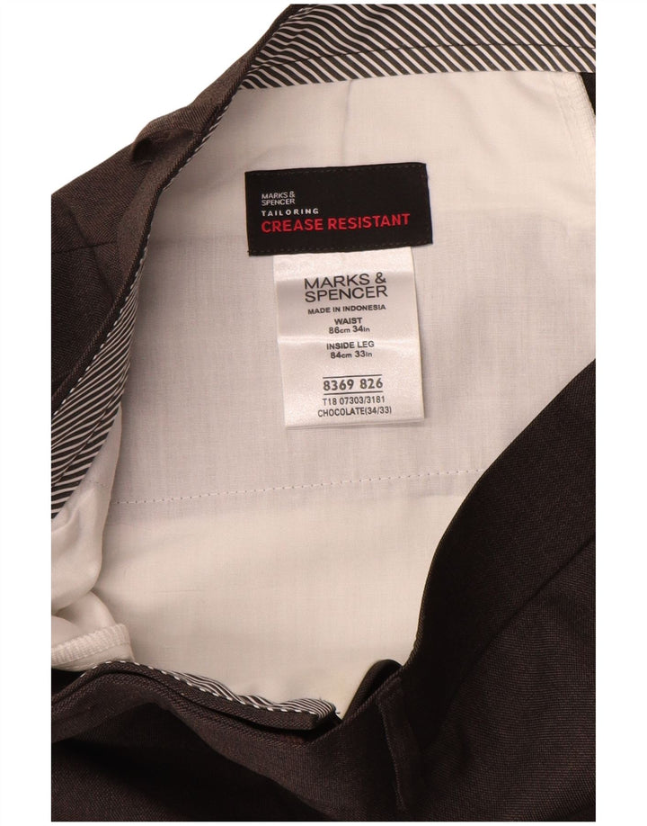 Мужские прямые костюмные брюки MARKS & SPENCER W34 L33 коричневые из полиэстера