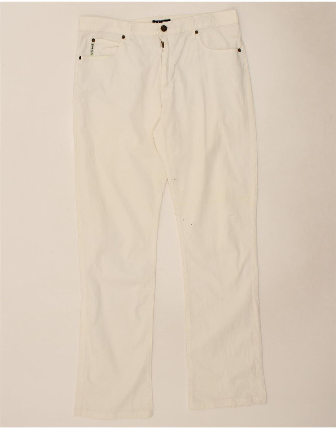 ARMANI Womens Bootcut Casual Trousers W34 L28 White Cotton Vintage Armani and Second-Hand Armani from Messina Hembry 