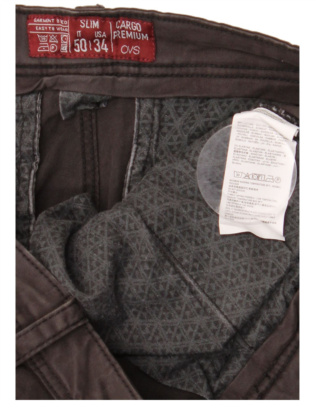 OVS Мужские прямые брюки карго IT 50 Большие W34 L33 Серый хлопок