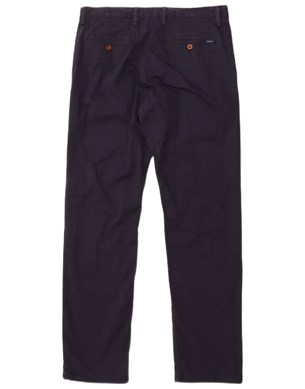 Gant Mens Straight Chino Trousers W34 L34 Navy Blue Cotton