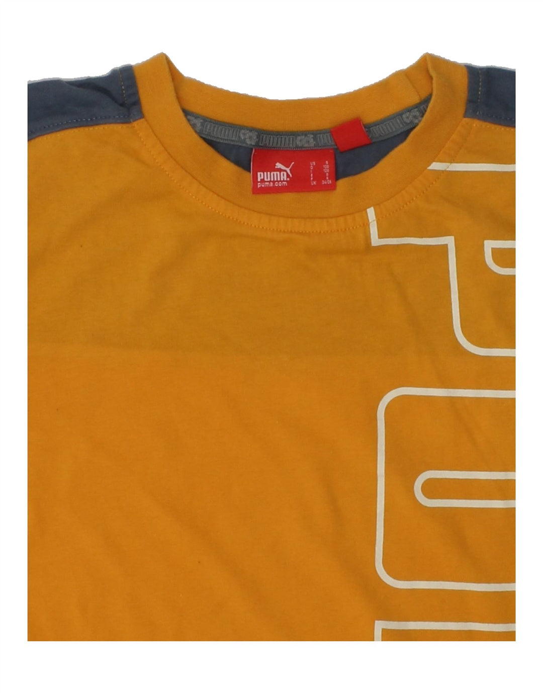 PUMA Boys Graphic T-Shirt Top 7-8 Years Yellow Colourblock Cotton | Vintage Puma | Thrift | Second-Hand Puma | Used Clothing | Messina Hembry 