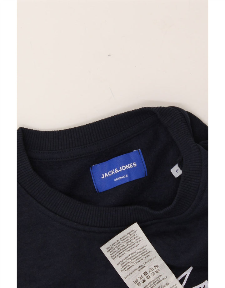 JACK & JONES Mens Graphic Sweatshirt Jumper Large Navy Blue Cotton Vintage Jack & Jones and Second-Hand Jack & Jones from Messina Hembry 