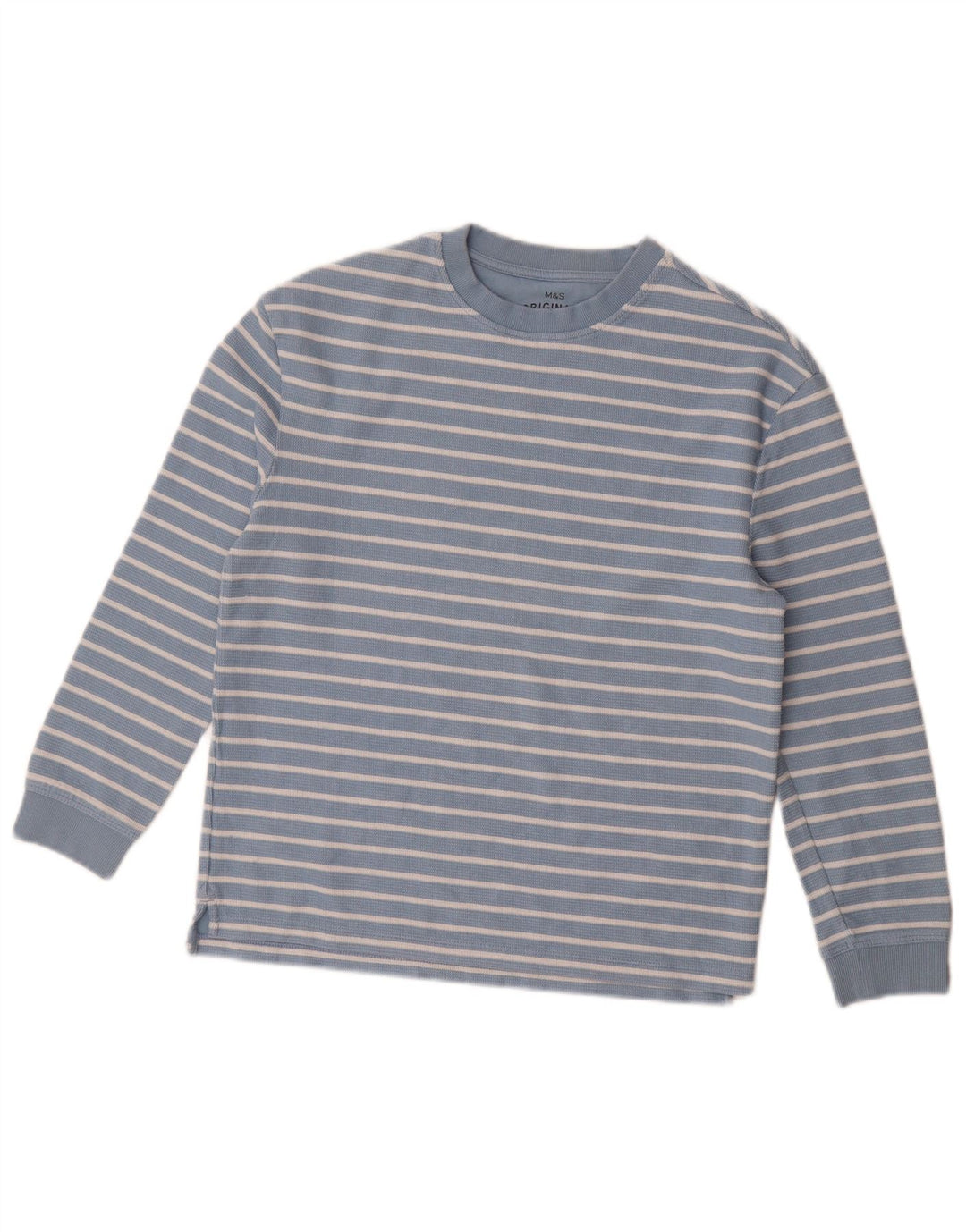 Хлопковый топ с длинными рукавами Marks & Spencer для мальчиков 11–12 лет, в синюю полоску