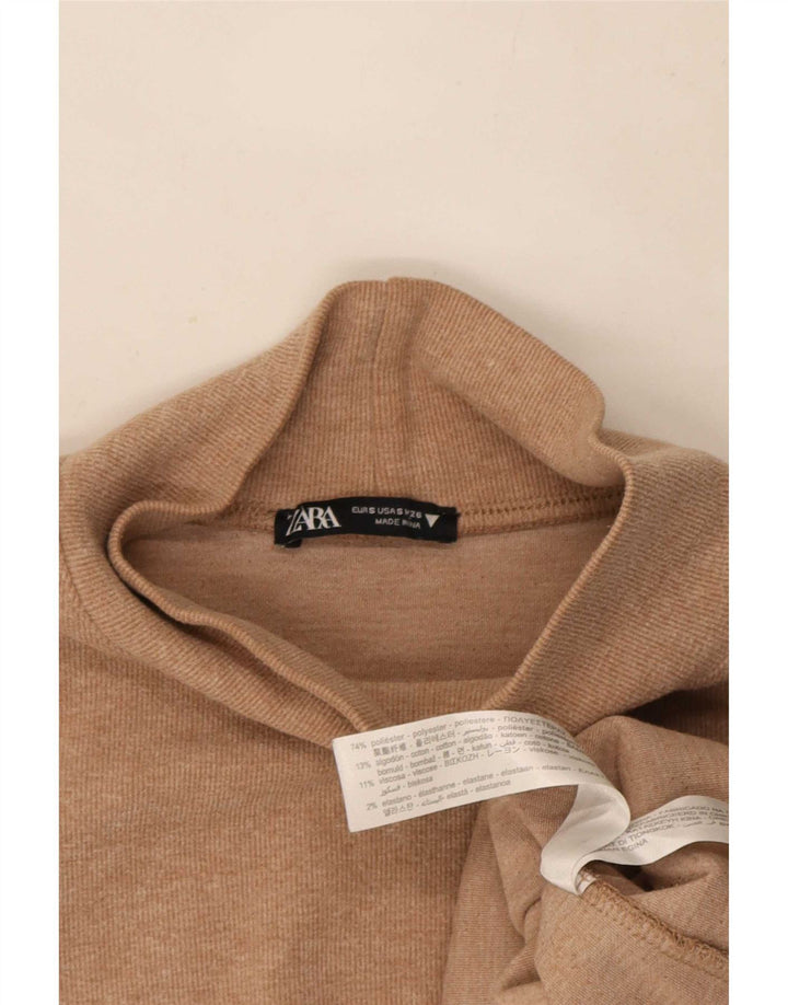 Женское платье прямого кроя с рукавом 3/4 Zara UK 10, маленькое бежевое полиэстер