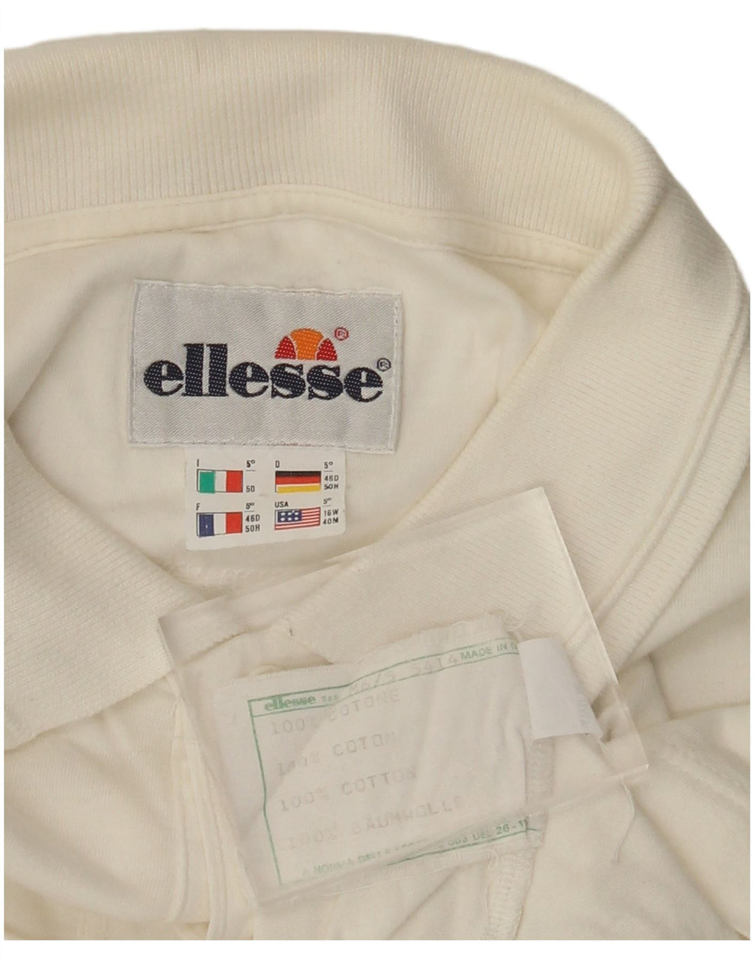 Мужская рубашка-поло ELLESSE IT 50 с длинным рукавом, средний белый хлопок с геометрическим рисунком