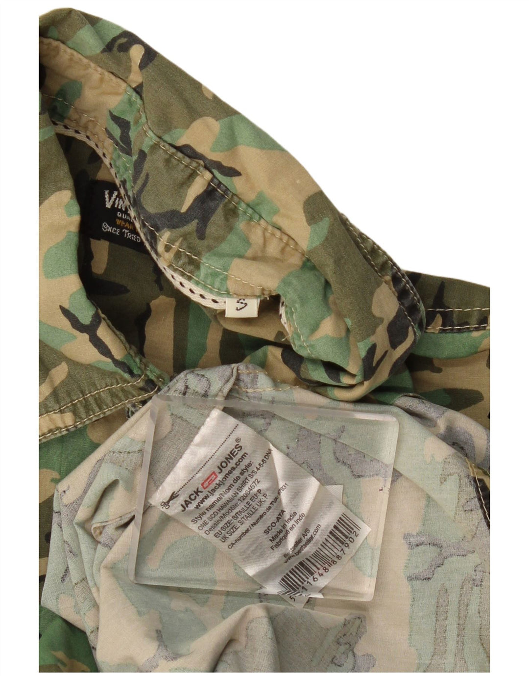 Мужская рубашка с коротким рукавом JACK & JONES, маленький цвет хаки, камуфляжный хлопок, хлопок