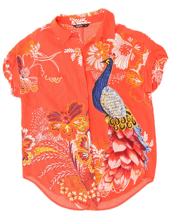 DESIGUAL Женская блузка-рубашка с коротким рукавом с графическим рисунком UK 14 Средний розовый с цветочным принтом