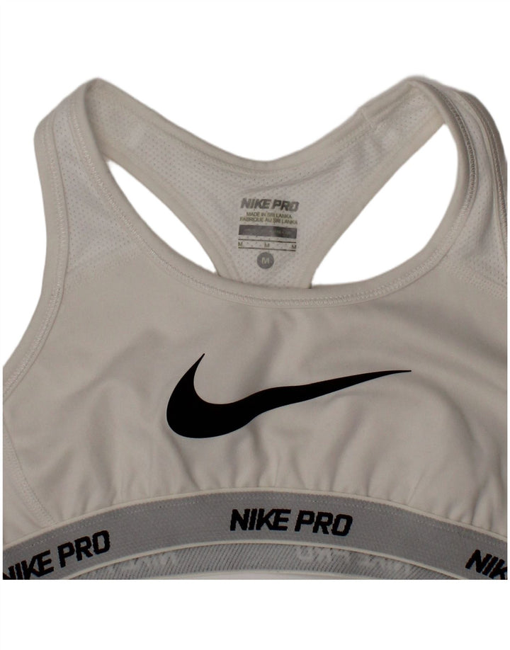 Женский спортивный бюстгальтер с графикой Nike Dri Fit, средний белый спортивный бюстгальтер из полиэстера