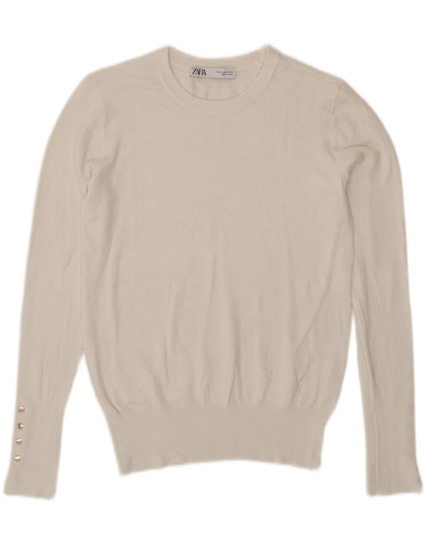 Женский джемпер с круглым вырезом Zara UK 12, средний белый