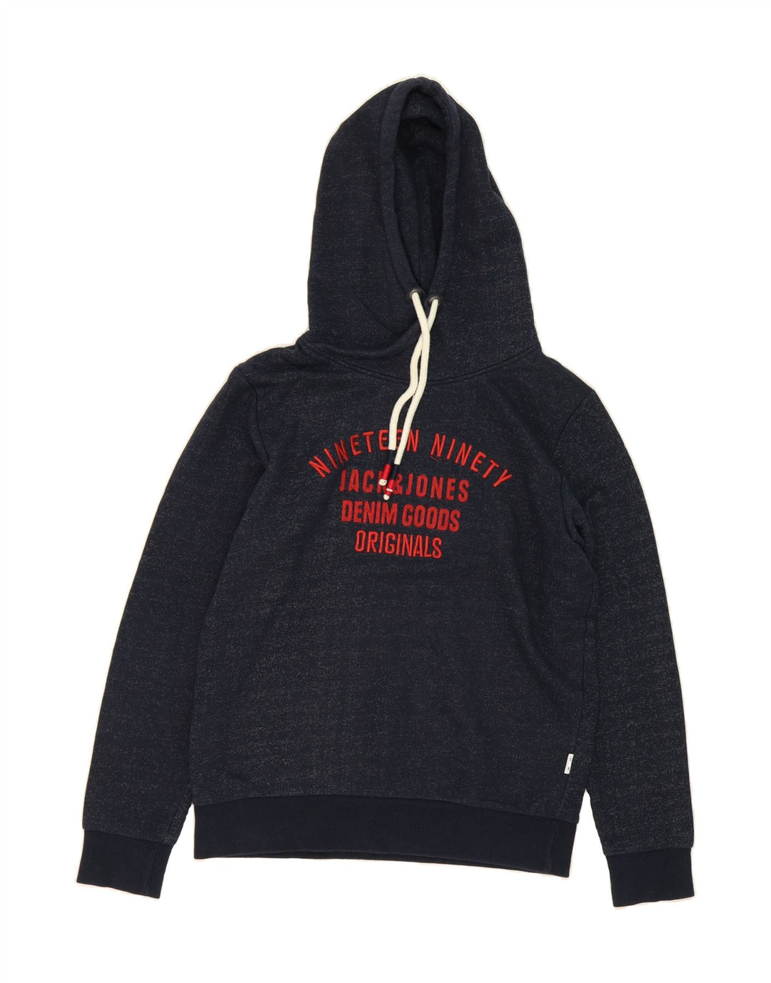 JACK & JONES Mens Graphic Hoodie Jumper Medium Navy Blue Flecked Polyester Vintage Jack & Jones and Second-Hand Jack & Jones from Messina Hembry 