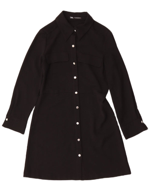 Женское платье-рубашка с длинным рукавом Zara UK 6 XS, черный полиэстер