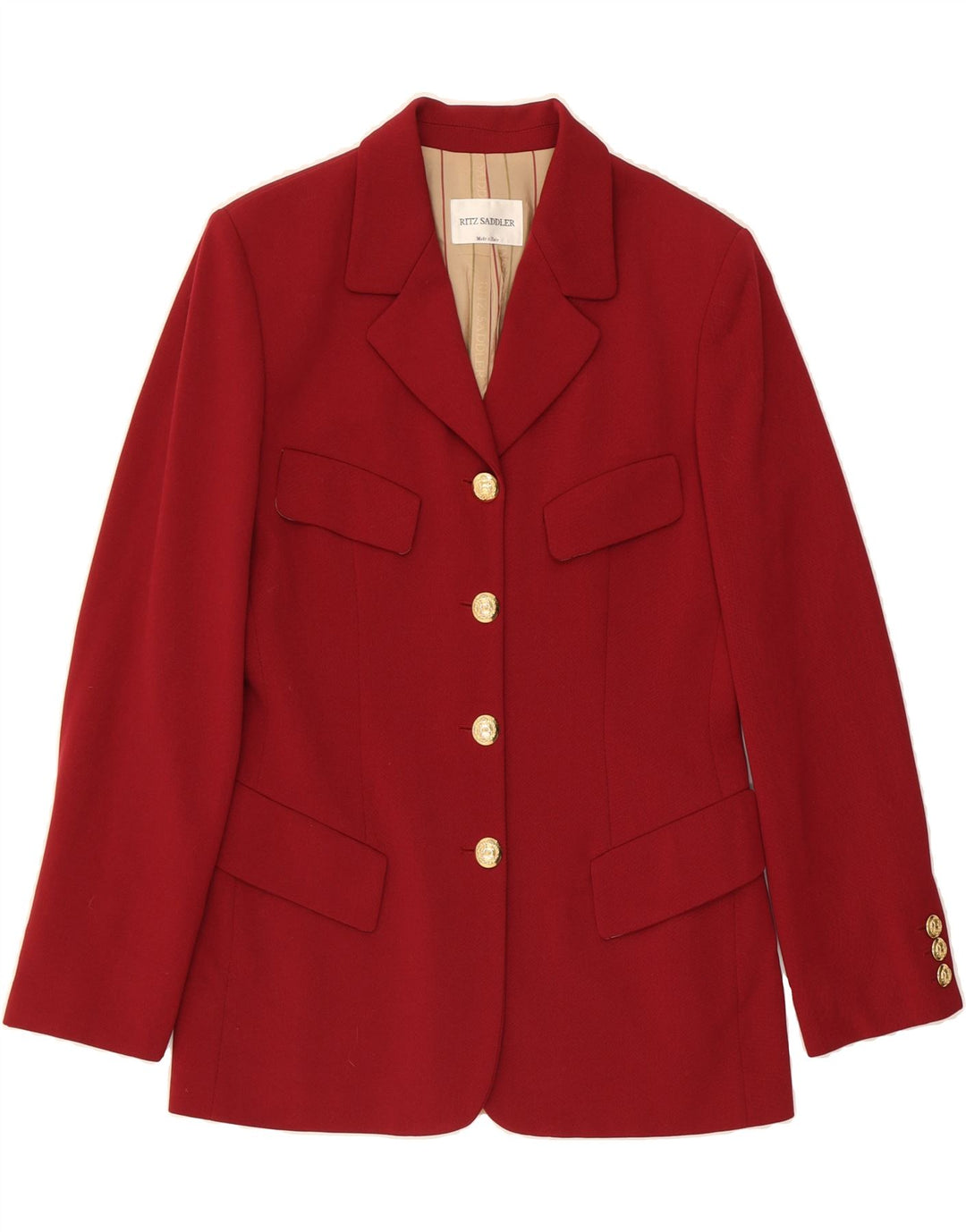 RITZ SADDLER Womens 4 Button Blazer Jacket UK 10 Small Maroon Acetate Vintage Ritz Saddler and Second-Hand Ritz Saddler from Messina Hembry 