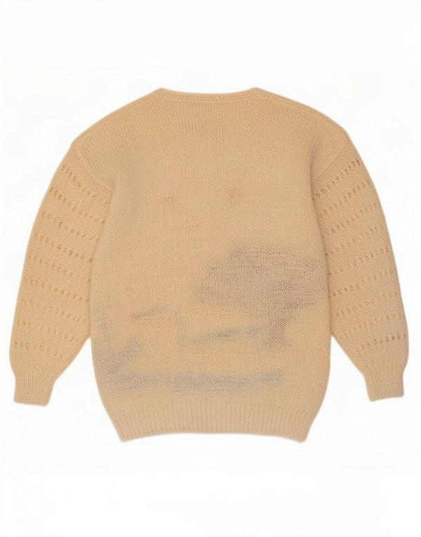 Vintage Womens Graphic Boat Neck Jumper Sweater UK 16 Large Off White