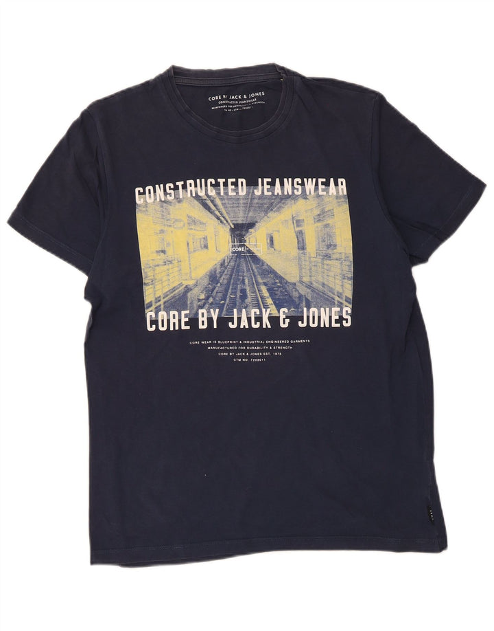 Мужская футболка с рисунком JACK & JONES, маленькая, темно-синяя