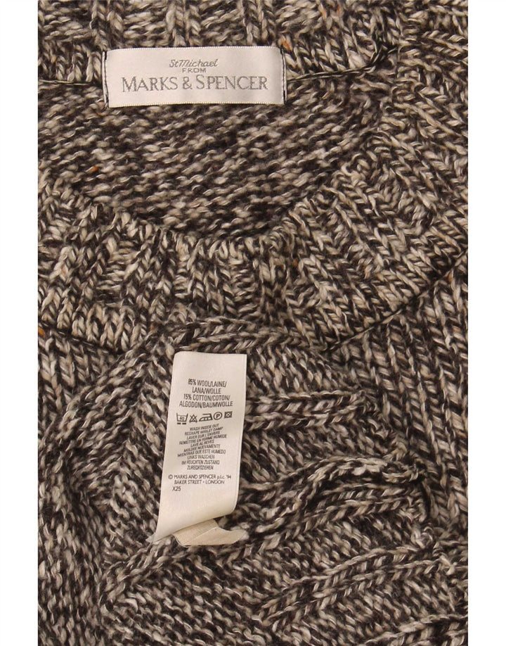 Мужской джемпер с круглым вырезом Marks & Spencer, маленький серый шерстяной крапчатый свитер