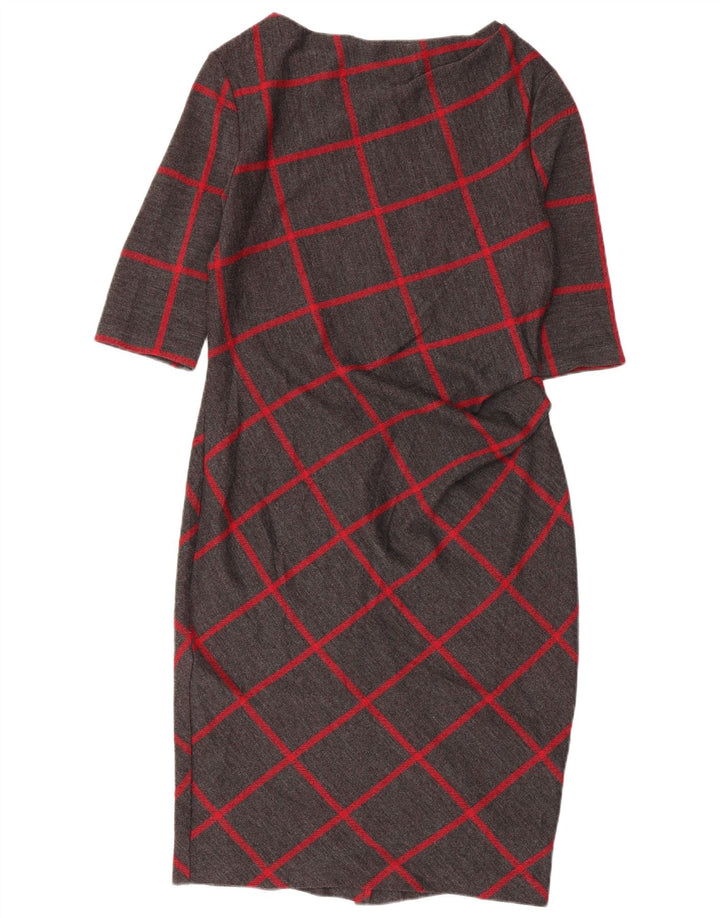 Женское платье-футляр JASPER CONRAN с рукавом 3/4, Великобритания 14, средний серый цвет в клетку