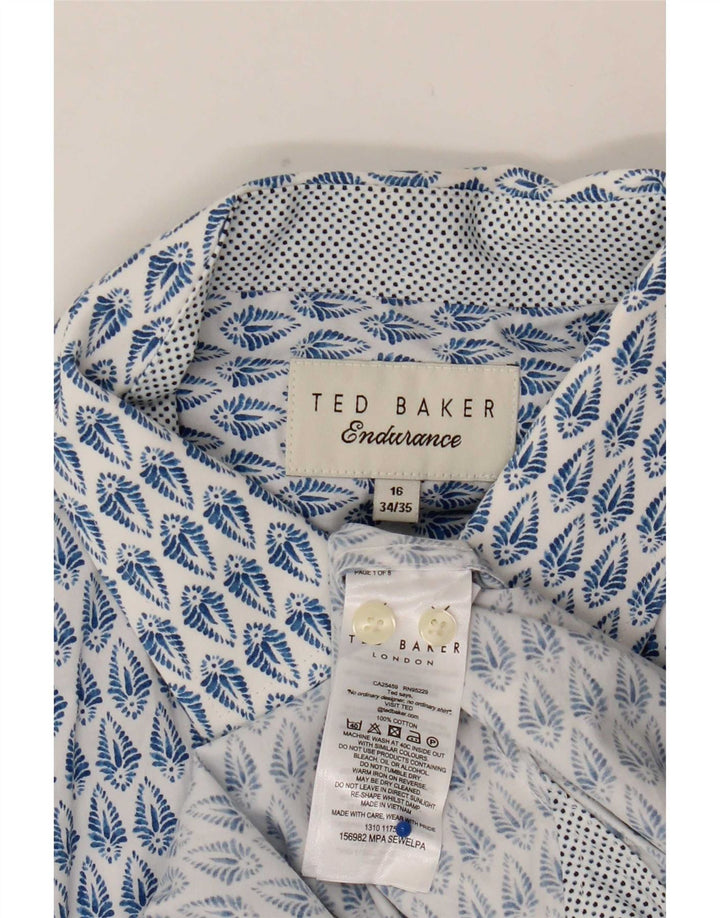 Мужская рубашка Ted Baker, размер 16, большая синяя хлопковая рубашка с цветочным принтом