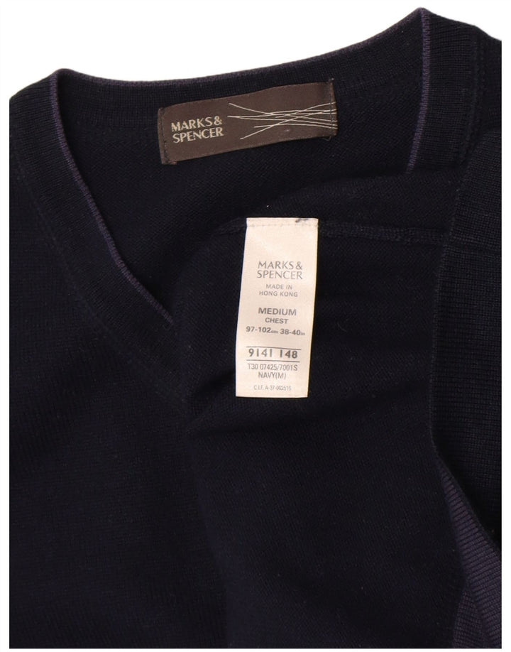 Мужской джемпер с v-образным вырезом Marks & Spencer среднего размера, темно-синий, акрил