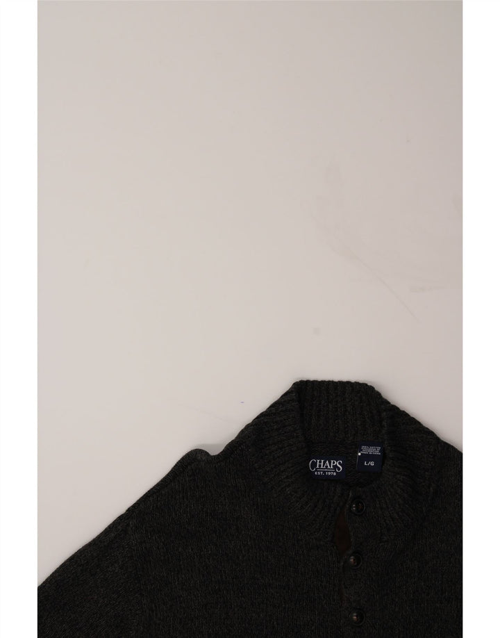 CHAPS Mens Button Neck Jumper Sweater Large Grey Cotton Vintage Chaps and Second-Hand Chaps from Messina Hembry 