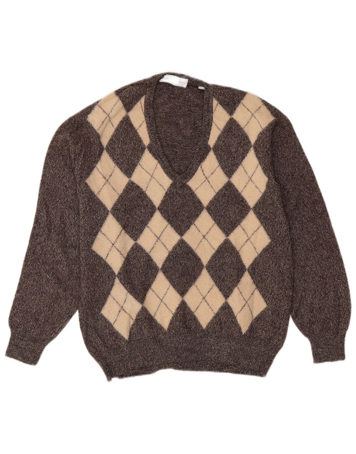 PAQUITO Женский джемпер с V-образным вырезом UK 14 Средний Серый Argyle/Diamond