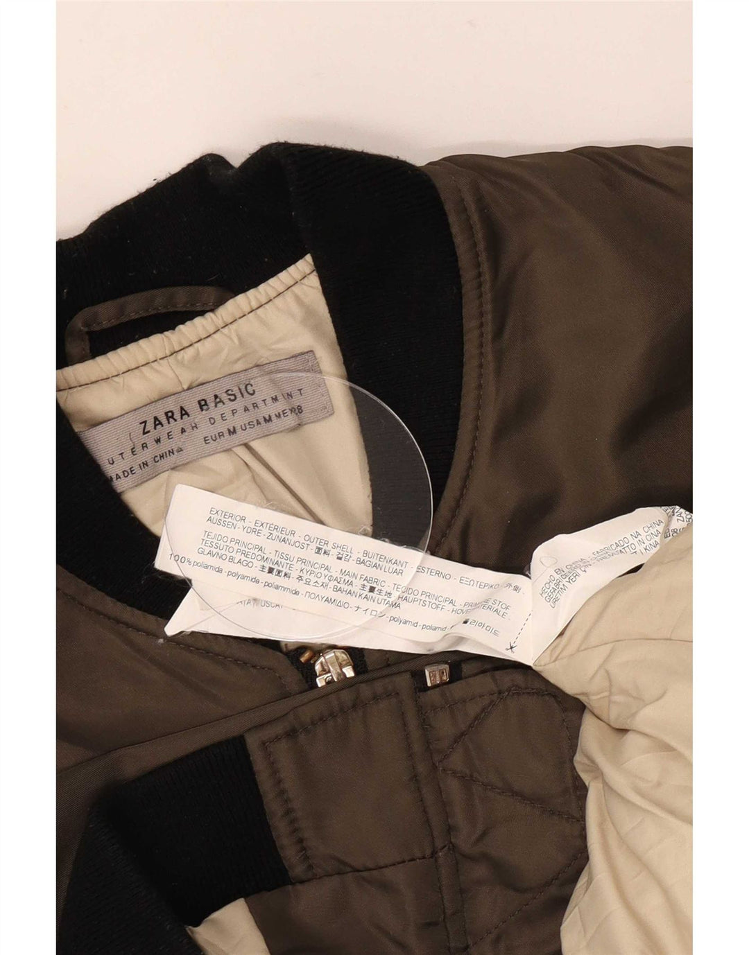 Женская куртка-бомбер оверсайз Zara UK 14, цвет хаки, цветной блок, средний цвет