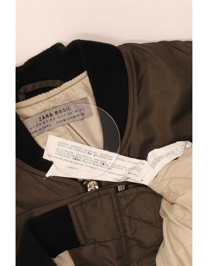 Женская куртка-бомбер оверсайз Zara UK 14, цвет хаки, цветной блок, средний цвет