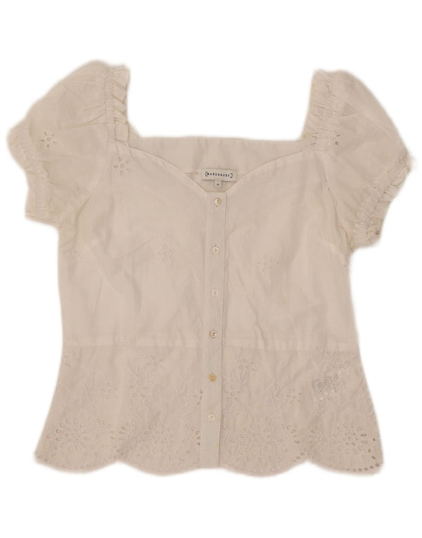 Женская блузка-рубашка с коротким рукавом WAREHOUSE UK 10, маленький размер, белый полиэстер