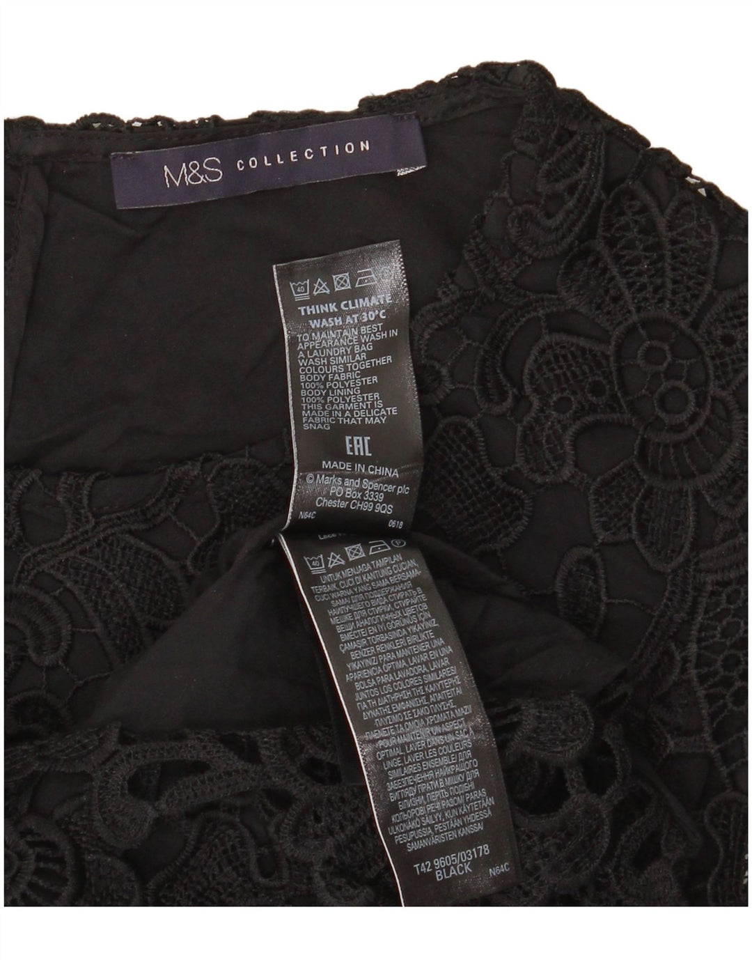 Женское кружевное платье-футляр Marks & Spencer UK 8 маленькое черное из полиэстера с цветочным принтом